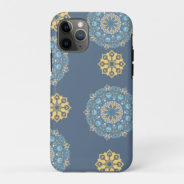 Capa Para iPhone 11 Pro Turquoise Teal Blue e Mandala amarelo Padrão de ar (Verso)