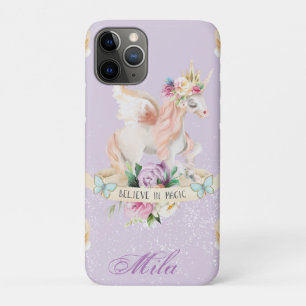 Capa Para iPhone 11 Pro Um unicórnio fofo com seu nome nele 