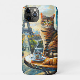 Capa Para iPhone 11 Pro Uma Manhã em Paris Gato Malhado em um Café