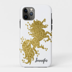 Capa Para iPhone 11 Pro unicórnio com brilho dourado com nome 