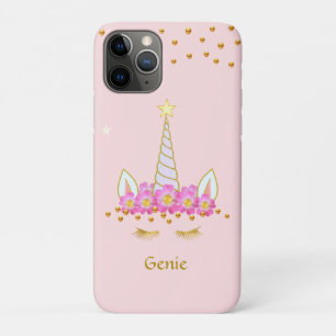 Capa Para iPhone 11 Pro Unicórnio, Confetes Dourados e Flores em Rosa Clar