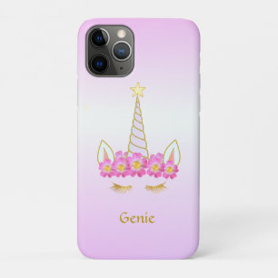 Capa Para iPhone 11 Pro Unicórnio e Flores em Gradiente de Rosa Dourado