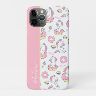 Capa Para iPhone 11 Pro Unicórnios Rosa Girly no Padrão do Rosquinha com N