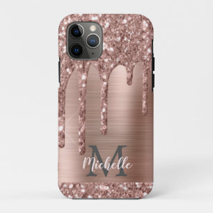 Capa Para iPhone 11 Pro Unidades de brilho Douradas de Rosa monogramas em 