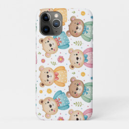 Capa Para iPhone 11 Pro Urso de pelúcia e flores