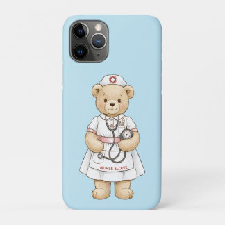 Capa Para iPhone 11 Pro Urso de pelúcia enfermeira personalizado Nome Enfe