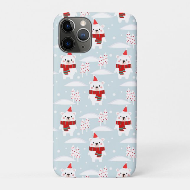 Capa Para iPhone 11 Pro Urso Polar de Natal Bonito (Verso)