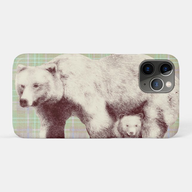 Capa Para iPhone 11 Pro Urso Xadrez Sage Neutro (Verso (horizontal))
