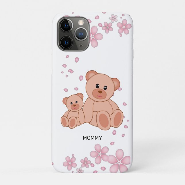 Capa Para iPhone 11 Pro Ursos de Cuta e Flores Rosa (Verso)