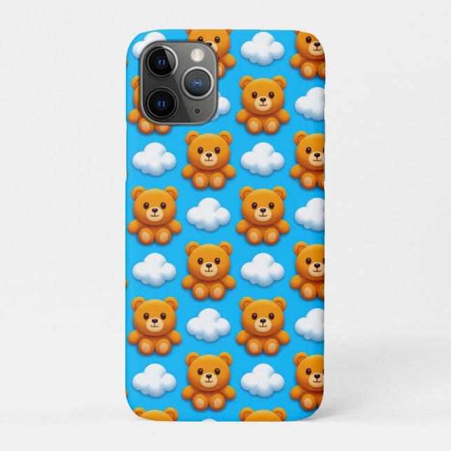 Capa Para iPhone 11 Pro Ursos e Nuvens de Teddy sobre fundo azul (Verso)