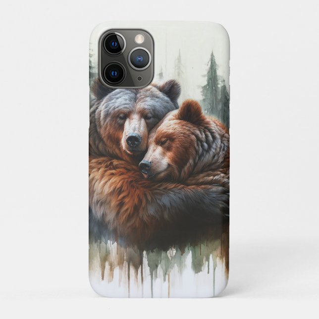 Capa Para iPhone 11 Pro Ursos em Aquarela Selvageria Rústica (Verso)