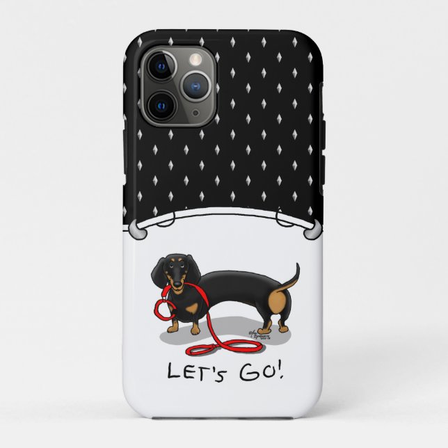 Capa Para iPhone 11 Pro Vamos! Dachshund (preto e bronzeado) (Verso)