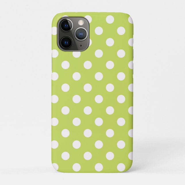 Capa Para iPhone 11 Pro Verde limão Chartreuse e Bolinhas Brancas Ponto (Verso)