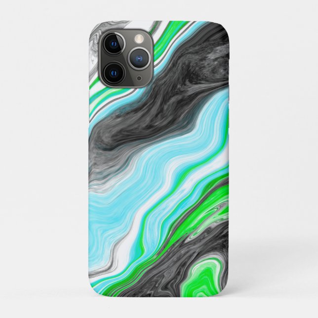 Capa Para iPhone 11 Pro Verde limão e mármore azul como roxos (Verso)