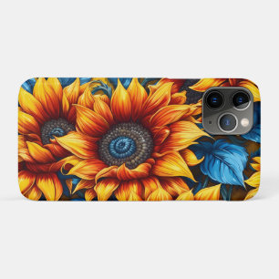 Capa Para iPhone 11 Pro Vermelho-amarelo-sunflores e azul