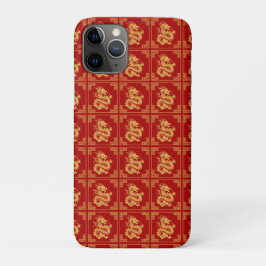 Capa Para iPhone 11 Pro Vermelho do Padrão do Dragão Dourado do Quadro de 