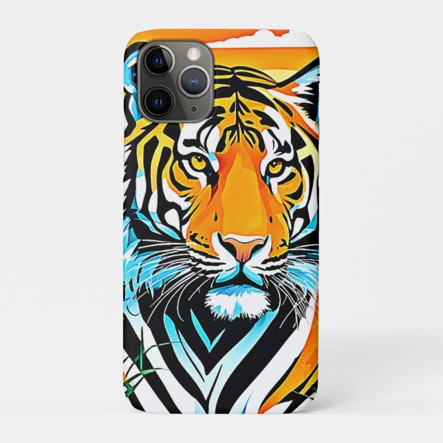 Capa Para iPhone 11 Pro Vibrant Jungle Tiger Art Design (Verso)