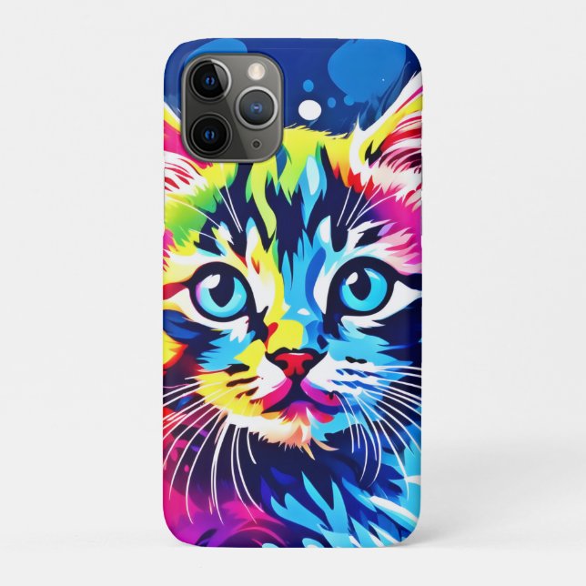 Capa Para iPhone 11 Pro Vibrant Neon Gatinho Art (Verso)