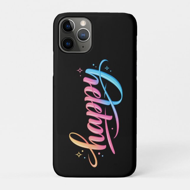 Capa Para iPhone 11 Pro Vibrant Pastel Gradient HAPPY Typography - Modern  (Verso)
