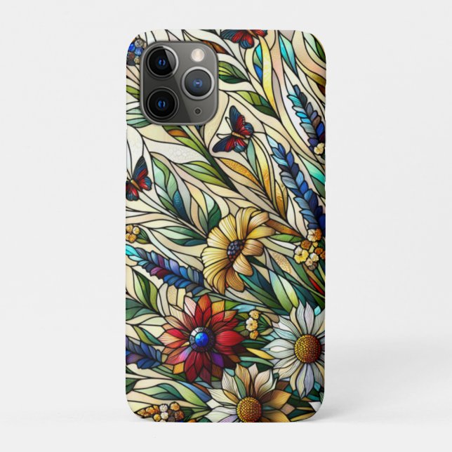 Capa Para iPhone 11 Pro Vidro-Design, flores e borboletas (Verso)