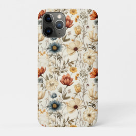 Capa Para iPhone 11 Pro Vintage Dried Wildflower Navy Terracotta