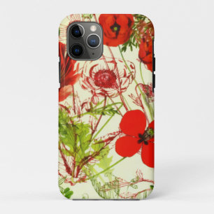 Capa Para iPhone 11 Pro Vintage Red Green Poppies Verão Wilflower