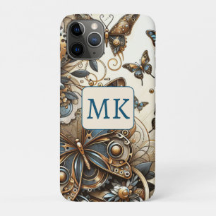 Capa Para iPhone 11 Pro Vintage Steampunk Butterflies Monogramed