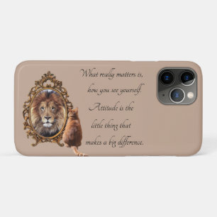 Capa Para iPhone 11 Pro Vintagem de Texto Inspiracional de Leão Espelho de