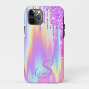 Capa Para iPhone 11 Pro Violeta Tendência com Efeito Ombre Holográfico e G