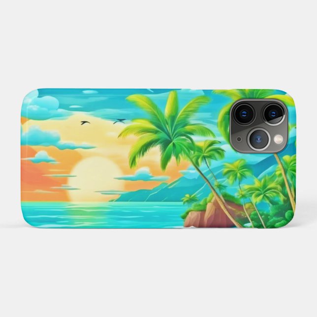 Capa Para iPhone 11 Pro Vista de Linha Costeira Sunset do Paraíso Tropical (Verso (horizontal))