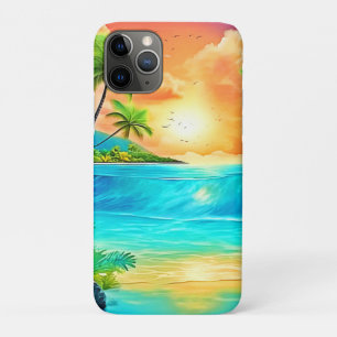Capa Para iPhone 11 Pro Vista de Praia de Paraíso Sunset Tropical