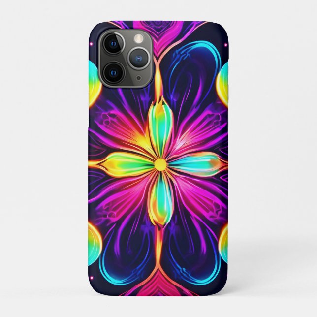 Capa Para iPhone 11 Pro Vivid Neon Floral Mandala Art (Verso)