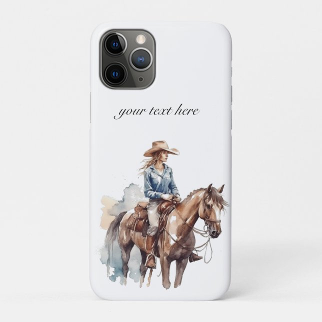 Capa Para iPhone 11 Pro Western Watercolor Brunette Cowgirl, personalizada (Verso)