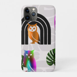 Capa Para iPhone 11 Pro Whimsical Boho Owl & Tropical Monstera Leaf