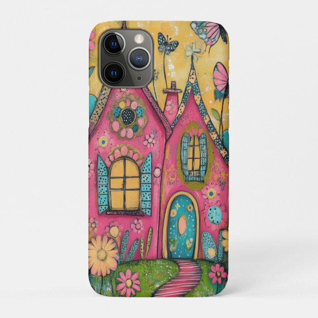 Capa Para iPhone 11 Pro Whimsical Folk Art Houses (Verso)