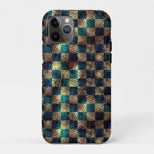 Capa Para iPhone 11 Pro Xadrez com efeito sujo e arranhado, azul amarelo