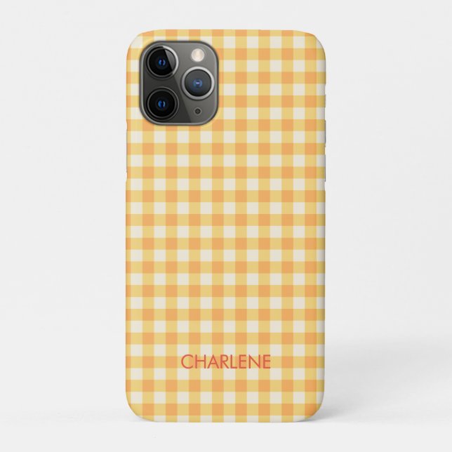 Capa Para iPhone 11 Pro Xadrez de Gingham Preppy Gingham Ish Laranja Amare (Verso)