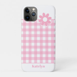 Capa Para iPhone 11 Pro Xadrez de Gingham Rosa Personalizada