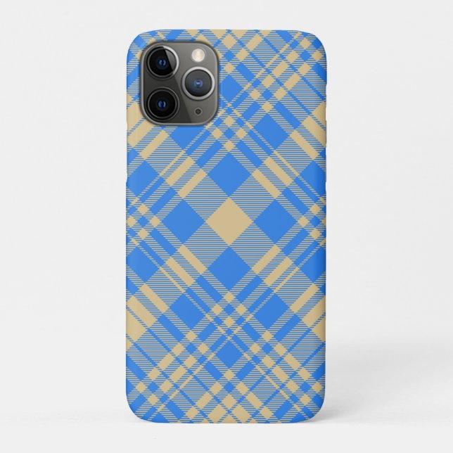 Capa Para iPhone 11 Pro Xadrez Escocês Tartan Azul e Amarelo (Verso)