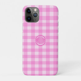 Capa Para iPhone 11 Pro Xadrez Rosa com Concha do Mar-