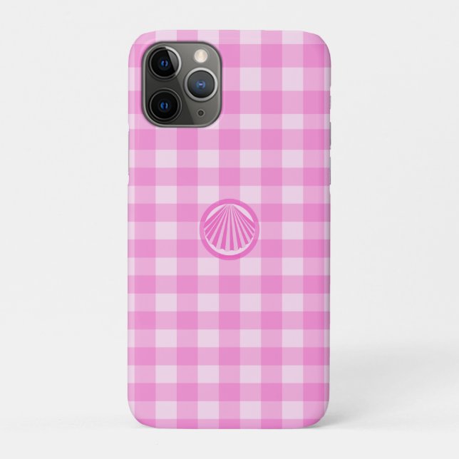 Capa Para iPhone 11 Pro Xadrez Rosa com Concha do Mar- (Verso)