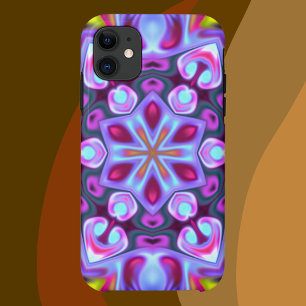 Capa Para iPhone 11 Psicodélica Azul Hippie Rosa e Amarelo