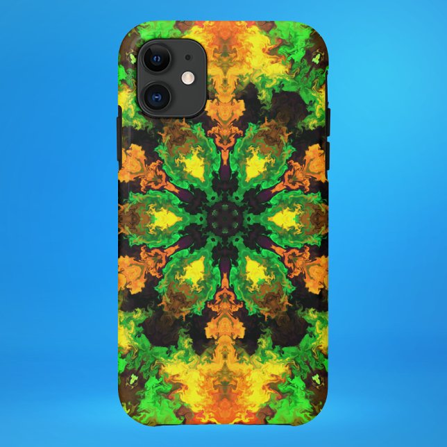 Capa Para iPhone 11 Psicodélica Flor de Hipópio Verde Laranja e Amarel (Criador carregado)