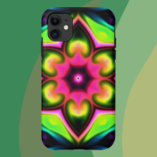 Capa Para iPhone 11 Psicodélica Flor Hipopótamo Rosa Amarelo e Verde
