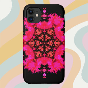 Capa Para iPhone 11 Psicodélica Flor Hippie Rosa e Preto