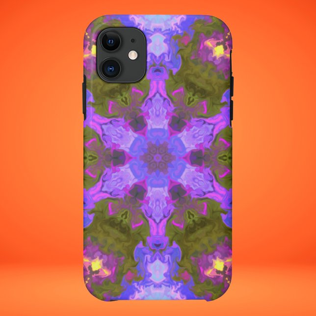 Capa Para iPhone 11 Psicodélica Flor Roxo e Azul (Criador carregado)