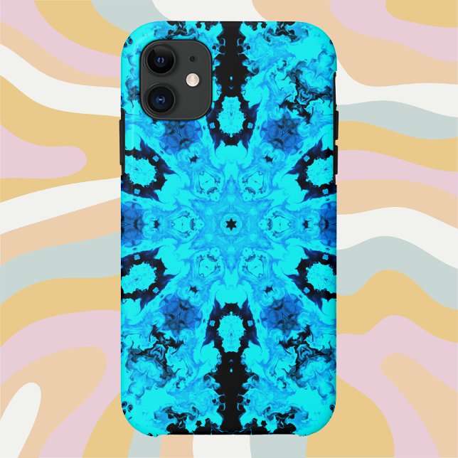 Capa Para iPhone 11 Psicodélico Azul Hippie e Preto (Criador carregado)