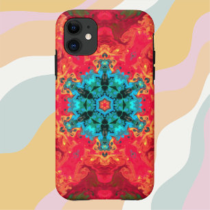 Capa Para iPhone 11 Psicodélico Azul Hippie e Vermelho