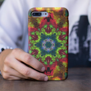 Capa Para iPhone 11 Psicodélico Flor de Hippie Verde Vermelho e Laran