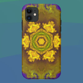 Capa Para iPhone 11 Psicodélico Flor Mandala, Púrpura e Amarelo
